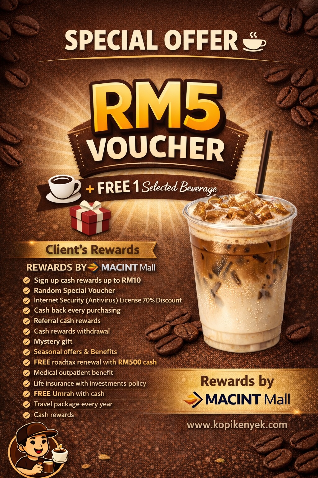 KopiKenyek.com Voucher RM5 Per Menu with FREE 1 Selected Beverages